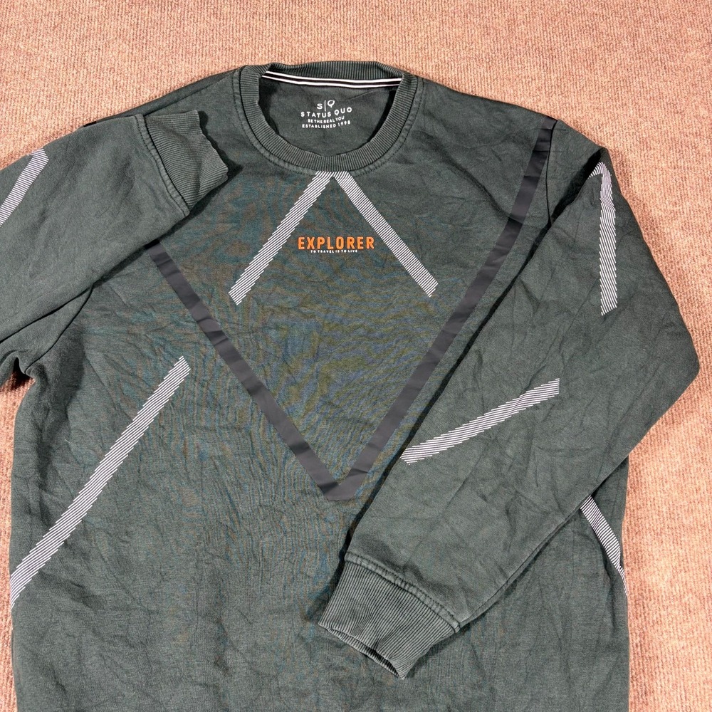 Status Quo Sweatshirt Men Large Green Graphic Explorer Pullover Outdoor Gorpcore - Picture 2 of 10